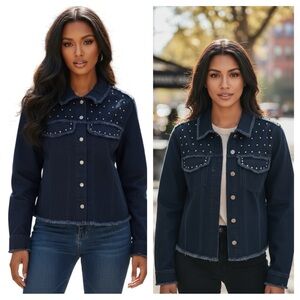 NEW Indigo Thread Co Studded Denim Jacket Raw Hem Cotton Casual Sizes S & XL